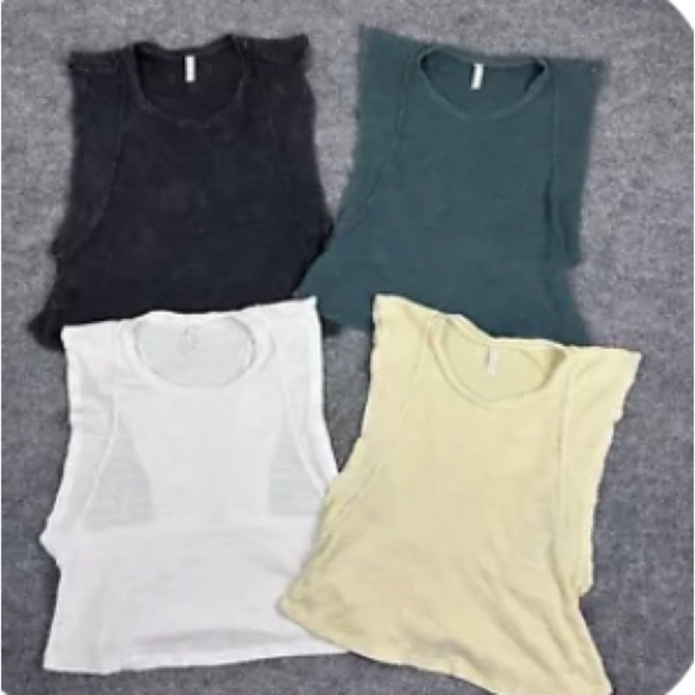 FP by free people, Four Sleeveless Tops in Black, Green, White, and yellow, S